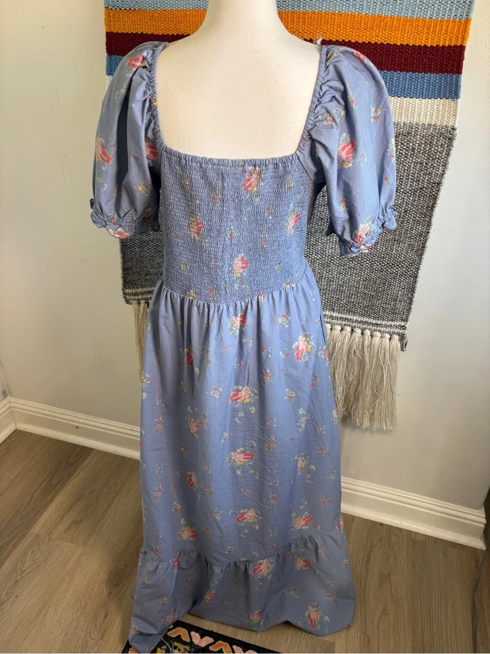 NWT Universal Thread Light Blue Floral Maxi with Smocked Bodice - Picture 3 of 6